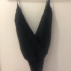 Alice and Olivia Black Deep V-Neck Bodysuit